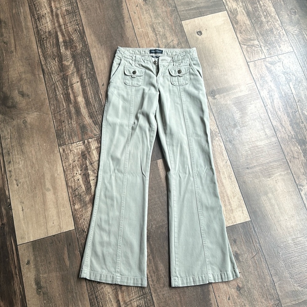 Aeropostale Flare Low-Rise Pants in army green.